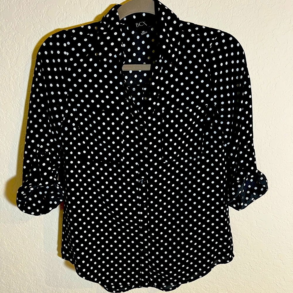 BCX Polka Dot 3/4 Sleeved Blouse, Size X-Small